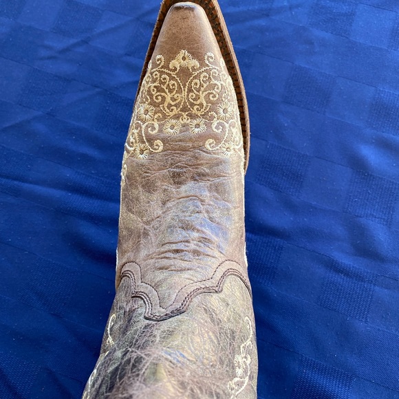 CORRAL BROWN CRATER WITH BONE EMBROIDERY COWGIRL BOOTS - SNIP TOE - Size 7 - Picture 3 of 7